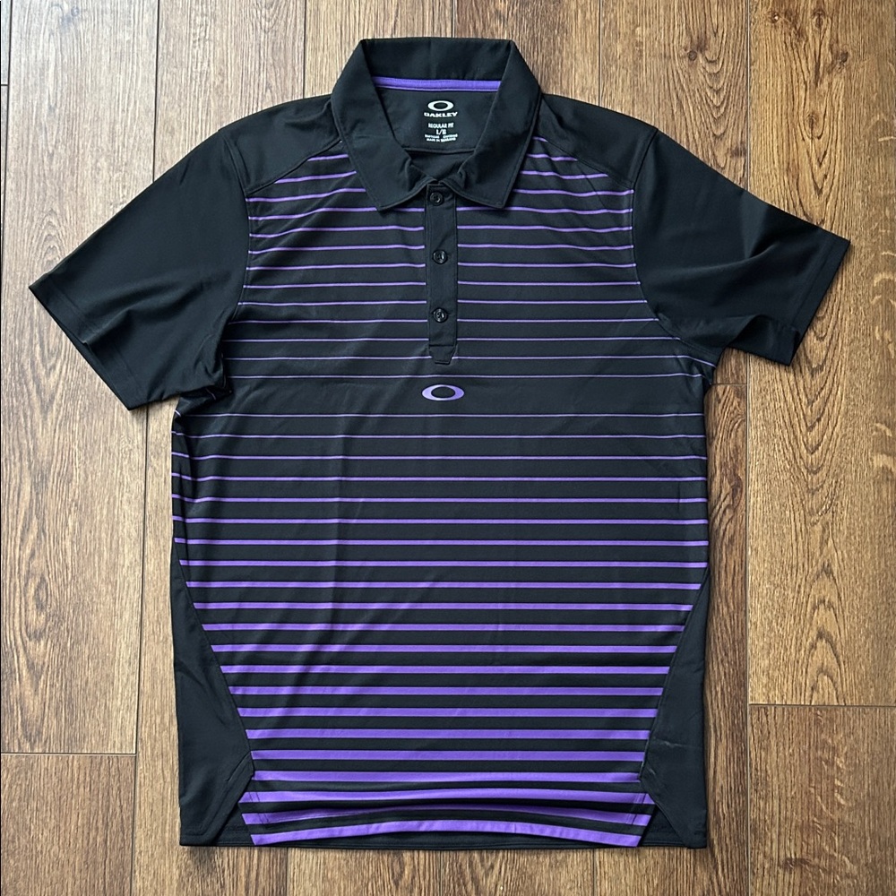 Oakley Black and Purple Striped Men's Polo